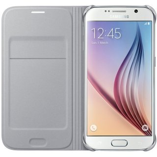Oryginalne Etui Futerał Samsung Flip Wallet Fabric Cover EF-WG920BSEGWW Samsung Galaxy S6 G920 Srebrne