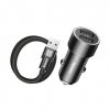 BASEUS 2IN1 2-PORT CAR CHARGER + TYPE-C CABLE BLACK