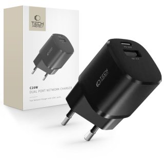 Tech-Protect C20w MINI 2-Port Network Charger PD 20W / Qc3.0 Black