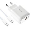 Tech-Protect C20w 2-Port Network Charger PD 20W / Qc3.0 + Type-C Cable White