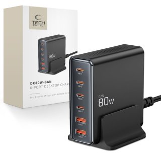 Tech-Protect Dc80w-GAN 6-Port Desktop Charger PD 80W / Qc3.0 Black