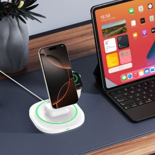 Tech-Protect Qi15w-A46 3In1 Magnetic Magsafe Wireless Charger White