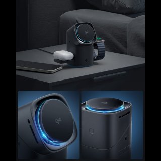 SPIGEN Essential Ef223ms 3In1 Qi2 Rotary Magnetic Magsafe Wireless Charger Black